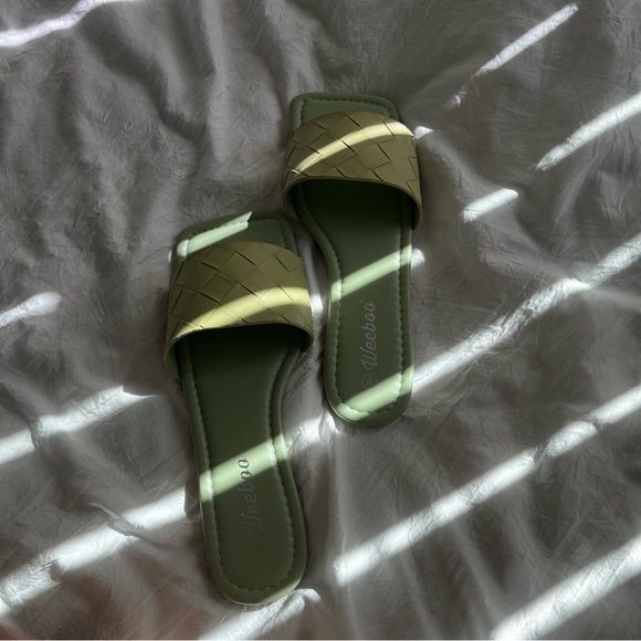 Woven Strap Flat Square Toe Slide Sandals in Sage - Picture 5 of 11